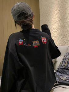 เสื้อยืดคอกลมแขนยาวผ้าฝ้ายหลวมสำหรับผู้หญิงไซส์ใหญ่ในฤดูใบไม้ร่วงและฤดูหนาว เสื้อเชิ้ตทรงเข้ารูปสำหรับใส่ชั้นใน