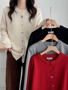 Áo Len Cardigan Dệt Kim Thời Trang Cho Nữ Cỡ Lớn Có Nút Thắt Trang Trí Thêu Cổ Tròn Dài Tay Thường Xuyên Mùa Thu Đông