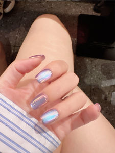 Lilynail สติกเกอร์ตกแต่งเล็บสีม่วง เครื่องประดับเล็บแบบสวมใส่ ทรงเหลี่ยมสั้น ทรงกลาง ผลิตจากหยก ประดับเล็บแบบสวมใส่ ดีไซน์อุรุกวัย