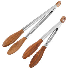 2Pcs Food Tongs Rustproof Salad Tongs Wood Serving Tongs Portable Food Tongs Food Serving Tongs for Flipping Cooking Grilling