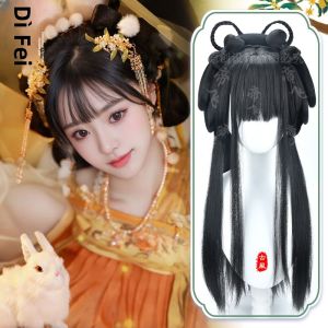 Integrated Ancient Chinese Costume Wig Pack Butterfly Knot Braided Full Head Set Ming Dynasty Style Daily Wear Hair Accessory