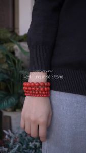 หินเทอร์ควอยซ์สีแดง เลือกขนาดเม็ดหินดิจิทัล 4-14 มม. หินแห่งพลังอำนาจและหรูหรา สร้อยข้อมือหินนำโชค by SiamOnlineShop