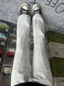 Grey American Style Slant Cut Flared Mens Sweatpants Autumn Drape Straight Leg Casual Sport Pants Youth Fashion Trend Brand