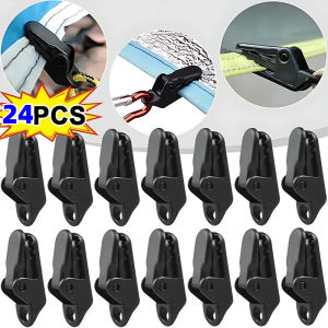 คลิปหนีบผ้าใบกันน้ำแบบหนีบเชือกกันสาด24ชิ้นอุปกรณ์ขายึดเต็นท์แคมป์ปิ้งกลางแจ้งเครื่องมือแบบเป็นเครื่องมือสำหรับการคลิปจระเข้