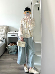 เสื้อเชิ้ตผู้หญิงแขนยาวผ้าชีฟองทรงหลวมคอโปโลลายดอกไม้ฤดูใบไม้ผลิและฤดูร้อน เสื้อเชิ้ตผ้าฝ้ายทรงหลวมสำหรับผู้หญิง