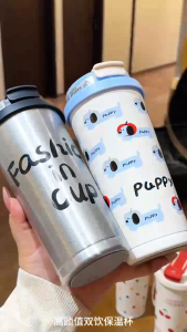 316 Stainless Steel Fashion Thermos Cup Coffee Water Bottle With Straw Insulated 520ml FH7309