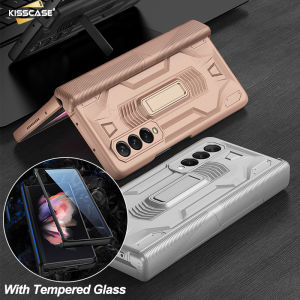【Magnetic Bracker & Screen Film】Kisscase For Samsung Z Fold4 5G Fold3 Case War Armor Metal Bracket Shell Film Integrated Hinge Magnetic Buckle Protective Shell With Screen Tempered Glass Film Hard PC Protection Case For Samsung Galaxy Z Fold 3 5G Cover