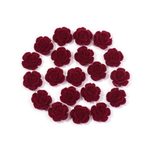 20pcs 13/15/20/23mm Surface Velvet Rose Flower Resin Beads Flat Back Artificial Flower Loose Beads For DIY Hairclips Earrings