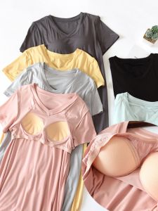 Maternity Sleepwear Womens Spring Summer Modal Loose Short Sleeve Thin Home Dress Pregnant Nightgown Can Be Worn outside