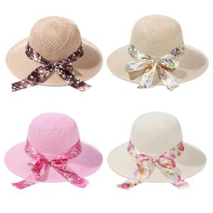 1PCS Woman Elegant Wide Brim Hat Summer Sun Protection Round Hats For Women Casual Beach Sun Hat Fashion Ribbon Fisherman Hat