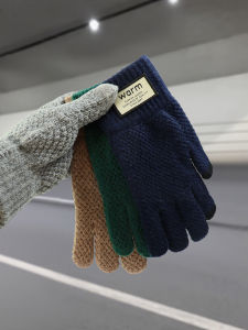 ถุงมือผ้าฝ้ายหน้าจอสัมผัสสำหรับผู้ชาย ถุงมือถักหนาบุด้วยผ้าฟลีซที่ให้ความอบอุ่นในฤดูหนาวสำหรับการปั่นจักรยาน ถุงมือกันความเย็นแบบยูนิเซ็กส์