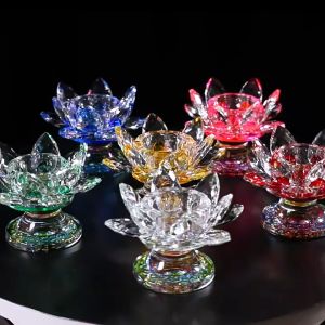 水晶玻璃莲花烛台 荷花烛台 酥油蜡烛灯座 供佛礼佛 佛品佛具 Lotus Crystal Candle Holder Tealight Candle Holder Praying Candle Holder