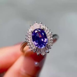 Natural Tanzanite Ring for Women S925 Pure Silver Inlaid Classic Simple Blue Gem Ring