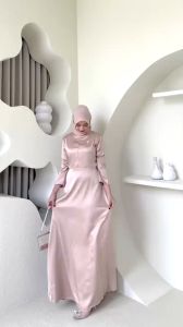 Ready Burgundy One Set Veloxa Dress Kondangan Busui Mewah Gamis Muslim Satin Dress Pesta Brukat Busui Ready