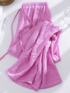 plus Size Womens High Waist Airy Wide Leg Pants Summer Loose Slimming Long Trousers Folded Hem Korean Style Casual Pants