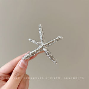 Silver Metal Starfish Hair Clip Womens Korean Style Side Duckbill Clip Sweet Cool Girls Hair Accessory for Fringes