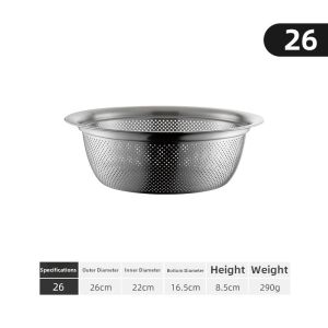 Onlycook Kitchen 304 Stainless Steel Thickened Drain Basket Home Use Vegetable Washing Basin Rice Washing Basket Strainer