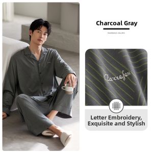 JIALEFEN | Mens Long Sleeve Turn-Down Collar Cotton Pajama Set