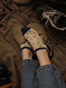 ฤดูร้อนผ้าฝ้ายบางถุงเท้าผู้หญิงสีลูกกวาดหวานสไตล์ญี่ปุ่นสั้นถุงเท้าที่มองไม่เห็นปักการ์ตูนจุด