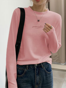 เสื้อยืดคอปกสูงครึ่งตัวแขนยาวผ้าเดอร์โมลินสำหรับผู้หญิง ทรงสลิมฟิต สีดำ ทรงหลวม แฟชั่นฤดูใบไม้ร่วง/ฤดูหนาว เสื้อชั้นในแบบหนา