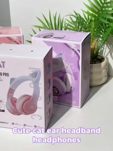 Tai Nghe Bluetooth Không Dây Hình Tai Mèo LED Phát Sáng Dễ Thương Âm Trầm Sâu Thời Lượng Pin Dài Có Thể Gập Gọn Dành Cho Thể Thao Đeo Thoải Mái