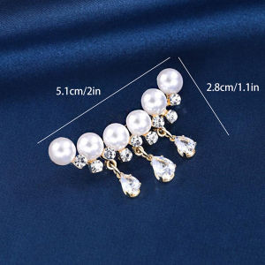 For Women Girls Luxury Gold Color Waterdrop Rhinestones Tassel Brooch Pins Elegant White Crystal Pearl Brooches