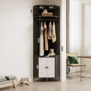 PAMEDI | Corner Clothes Rack With Mirror For Storage