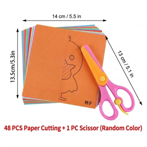 Child Safety Scissors Set 48PCS Colored Paper Suitable For Paper Art Products For Kindergarten Training And Preschool Children