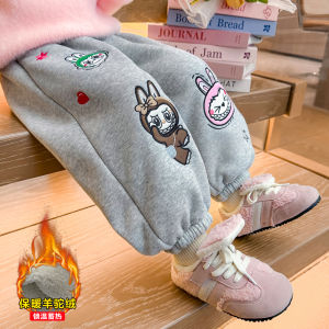 Thickened Fleece Girls Sweatpants Autumn Winter Style Embroidered Casual Pants Childrens Wear Cotton Polyester Long Trousers