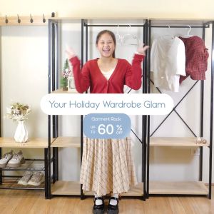 Living Gallery 3-Tier Garment Rack: Oak Wood Frame & Black Frame Organizer