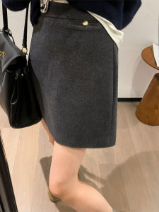 YUFUQING | High Waist Thickened Woolen A-Line Mini Skirt Womens Spring Gray Large Size Polyester Fiber Rectangular Apple Shape Skirt