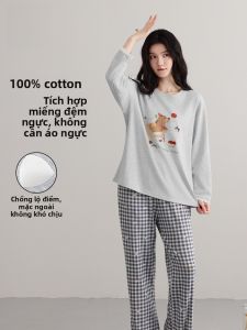 MiiOW | Bộ đồ ngủ cotton nguyên chất có đệm ngực MiiOW dành cho nữ Bộ đồ ngủ cotton thoáng khí có thể mặc ngoài trời Bộ đồ mặc nhà mùa hè