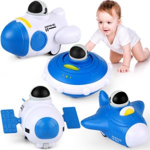 Space Baby Car Toys - 4 space themed push car toys for 1-3 year old toddlers press car birthday gift toys for 1-2 year old boys and girls