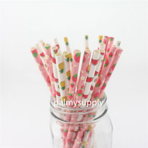 Mason Creative Handmade Small Clear Colorful Cartoon Fruit Pattern Milk Tea Beverage Disposable Hard Paper Straw Bulk