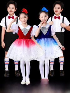 ชุดการแสดงเด็กชายและเด็กหญิง ชุดกระโปรงทรงฟอง เสื้อผ้าสำหรับการแสดงเรรังสรรค์ ชุดการแสดงกลุ่มเด็ก ชุดเด็ก ชุดนักเรียนประถมศึกษา