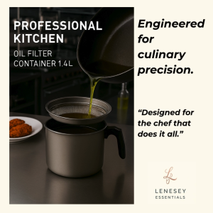 1.4L Stainless Steel Oil Filter Container with Lid & Handle – Bekas Tapis Minyak Kotor Ideal for Home Kitchen & Chef Use