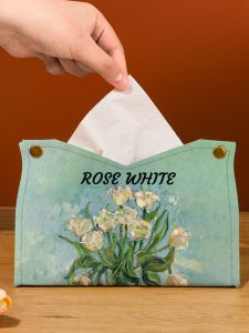 Van Gogh Oil Painting Rose Tissue Box Luxury Style Home Living Room Bathroom Car Mounted Tissue Box Creative Storage Organizer