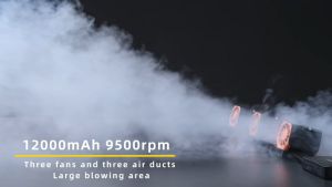 พัดลมคาดเอว 20H สวมใส่ได้พร้อม สายพานชาร์จไฟ 12000MAh พัดลมเข็มขัดกลาง 9500RPM สำหรับการกระตุ้นการแก้ปัญหา หรือการเคลื่อนทีม