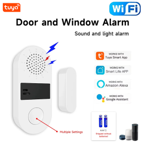 iHseno | Tuya WiFi Smart Door Sensor 130DB Sound Light Alarm Wireless Works With Smart Life Alexa For Smart Home Real-time