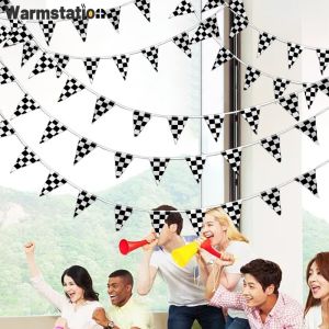 3M Hanging Pennant Black and White Checkered Flag Racing Banner for Nascar Theme Race Car Birthday Formula 1 Party Decoration Favor