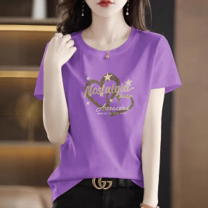 Pure Cotton Short Sleeve T-Shirt Womens Loose round Neck Base Shirt Printed Top Summer Commute Style Casual Fashion