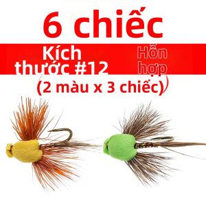 Bimoo 6 CÁI Ruồi Khô Bằng Bọt Lông Hươu Tự Nhiên # 12 # 14 Mồi Câu Côn Trùng Nổi Dạng Đuôi Chim Trĩ Dành Cho Câu Cá Hồi Cá Vược