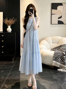 SUSIEYUAN | Đầm Mùa Hè Không Tay Màu Xanh Pháp