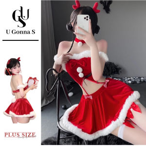 U Gonna S ชุดนอนคริสต์มาสชุดชั้นในดันแขนกุดสีแดงสำหรับเสื้อผ้ากุลสตรีชุดนอนแฟชั่น2025ดีไซน์ใหม่ยืดหยุ่นของขวัญคริสต์มาสสำหรับงานเลี้ยง