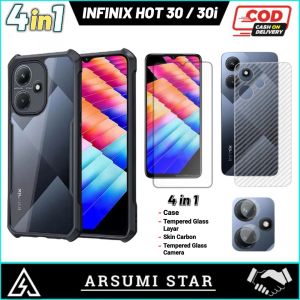 Promo Paket Murah 4in1 Case INFINIX HOT 30 / HOT 30i Series Hardcase Armor Tpu Shookprof Transparans Casing Bonus Anti Gores Ceramic Matte Anti Spy + Skin Camera Lens + Skin Carbon 3D