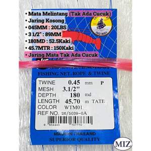 045 x 3 1/2" ( 89MM ) x 180MD ( 52.5 Kaki ) x 45.7MTR Mata Melintang Fishing Net Jaring Tangsi Jaring Pukat Jaring Kosong