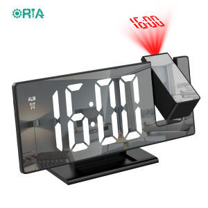 ORIA Projection Digital Clock 7.8" Large Screen Alarm Clock 4-Level Brightness Table Clock Snooze Function 12/24H USB Charging Port Temperature Display Ceiling Digital Alarm Clock with 180° Projector for Bedroom Elders Senior
