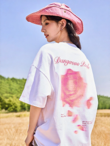 dangerouspeople | Rose Print Fashionable Loose Short Sleeve Tshirt