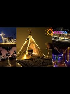 OSIDEN Lampu Hias 7/12/22M lampu pagar tahan air lampu taman pengisian tenaga surya lampu hias taman lampu natal hiasan pohon natal