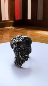 Pewterland Ringskull Baphomet Cincin Tengkorak 3D Bahan Logam Timah Pria dan Wanita